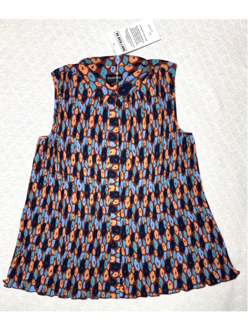 NWT Wildfang Retro Floral Cinnamon Empowered Plisse Sleeveless Button Up Size XS